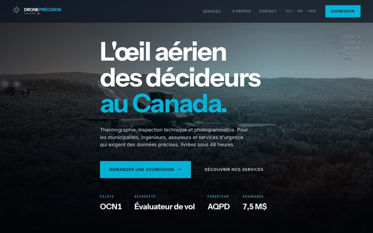 Drone Précision Canada website, designed by Justine Rodier
