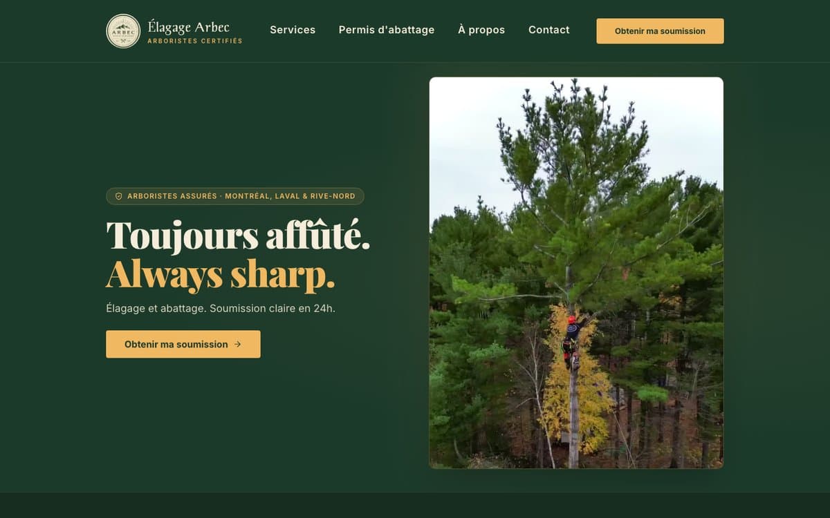 Élagage Arbec website, designed by Justine Rodier
